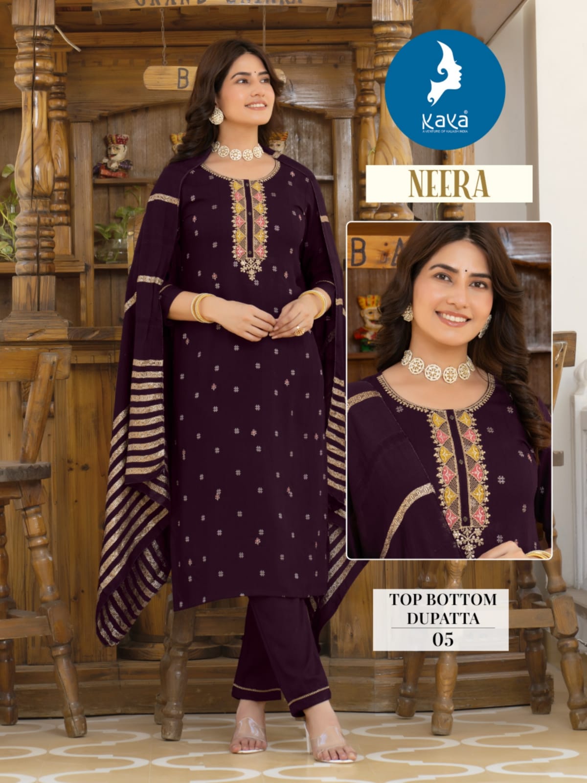 Neera By Kaya Jacquard Rayon Designer Kurti With Bottom Dupatta Wholesale Shop In Surat